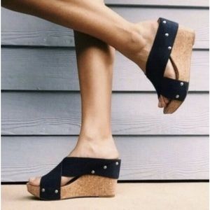 Lucky Brand Navy Cork Wedge Open Toe US Womens 10M/42